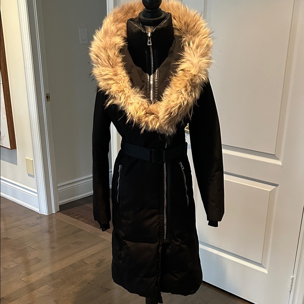 RUDSAK Black Puffer Coat with Tan Fur Trim